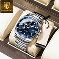 POEDAGAR Reloj para Hombre- Azul Plateado de acero Inoxidable