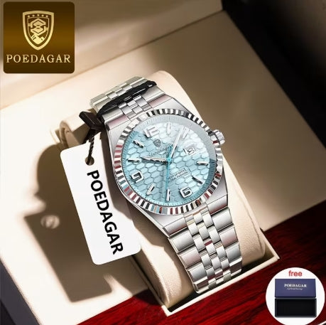 POEDAGAR Reloj para Hombre – Azul Metálico, Diseño Elegante