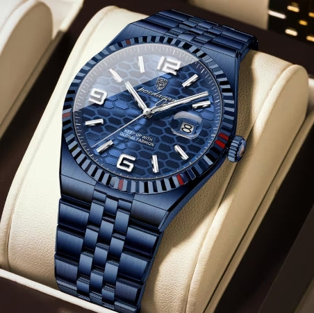 POEDAGAR Reloj para Hombre – Azul Metálico, Diseño Elegante