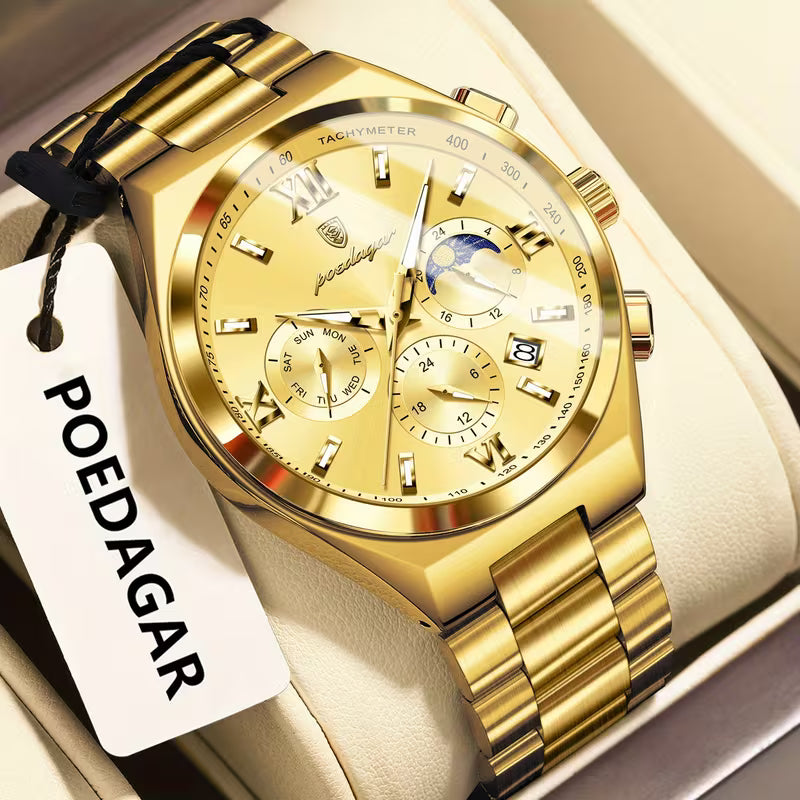 POEDAGAR Reloj para Hombre – Esfera Azul Turquesa y Acabado Plateado