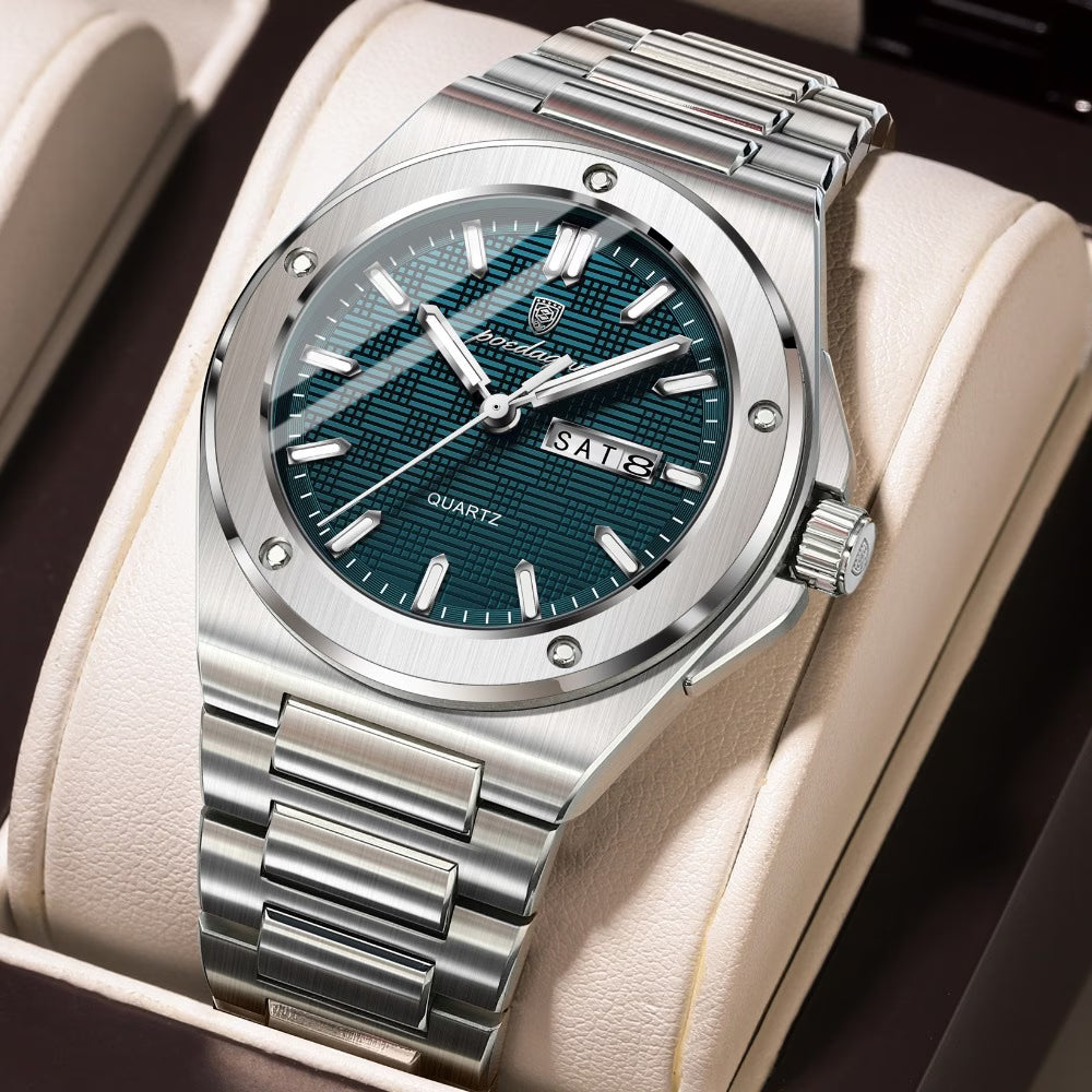 POEGADAR Reloj para Hombre – Menta Verde  y Plateado, Resistente al Agua