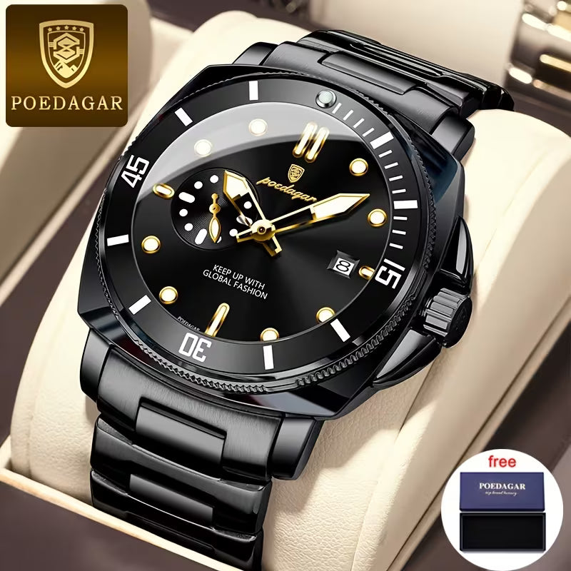 POEDAGAR Reloj para Hombre- Azul Plateado de acero Inoxidable