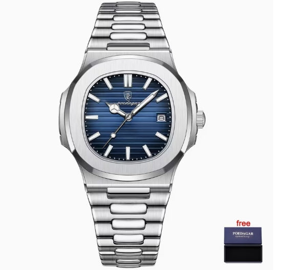 POEDAGR Reloj de hombre de Acero Inoxidable y con Calendario