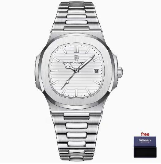 POEDAGR Reloj de hombre de Acero Inoxidable y con Calendario