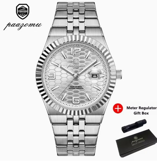 PAAZOMU Reloj para Hombre – Plateado con Esfera Blanca, Diseño Elegante