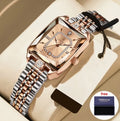 POEDAGAR Reloj para Mujer – Esfera Roja | Elegante Plateado y Oro Rosa