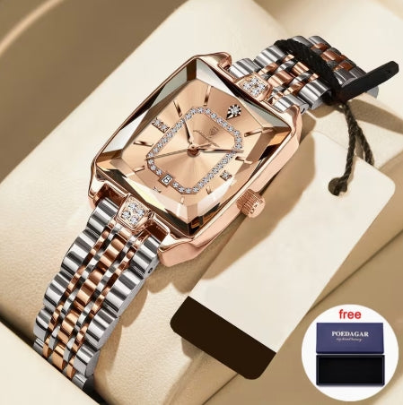 POEDAGAR Reloj para Mujer – Esfera Roja | Elegante Plateado y Oro Rosa