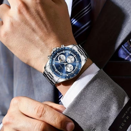 POEDAGAR| Cronógrafo Azul | Reloj Elegante para Hombre
