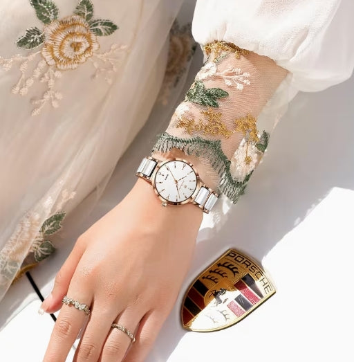 POEDAGAR Mujer plateado-Esfera Blanca| cuarzo Elegante