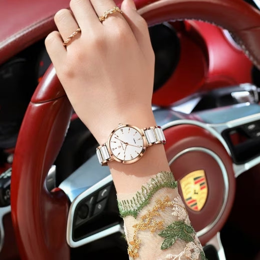 POEDAGAR Mujer plateado-Esfera Blanca| cuarzo Elegante