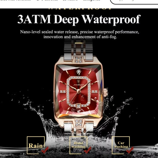 POEDAGAR Reloj para Mujer – Esfera Roja | Elegante Plateado y Oro Rosa