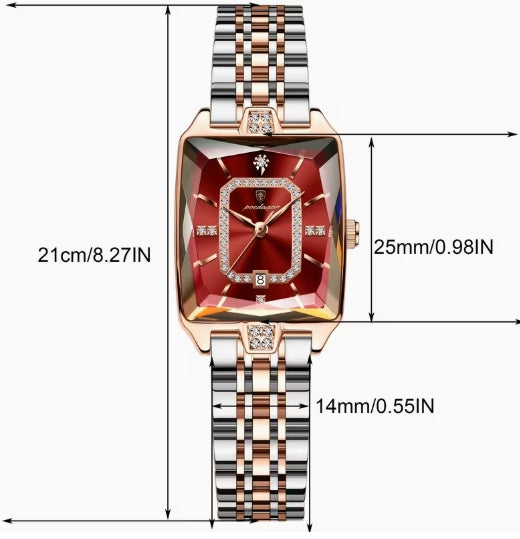 POEDAGAR Reloj para Mujer – Esfera Roja | Elegante Plateado y Oro Rosa