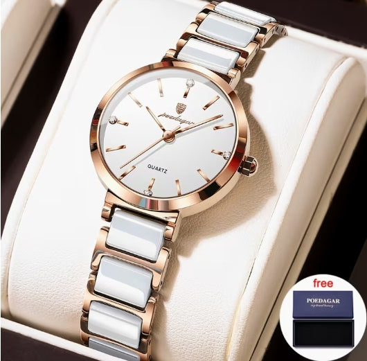 POEDAGAR Mujer plateado-Esfera Blanca| cuarzo Elegante