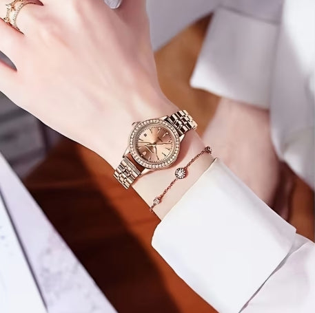 POEDAGAR Mujer Rose Gold – Esfera Negra | Cuarzo Elegante