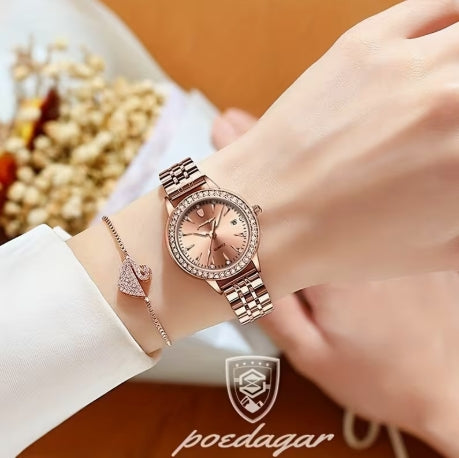 POEDAGAR Mujer Rose Gold – Esfera Negra | Cuarzo Elegante