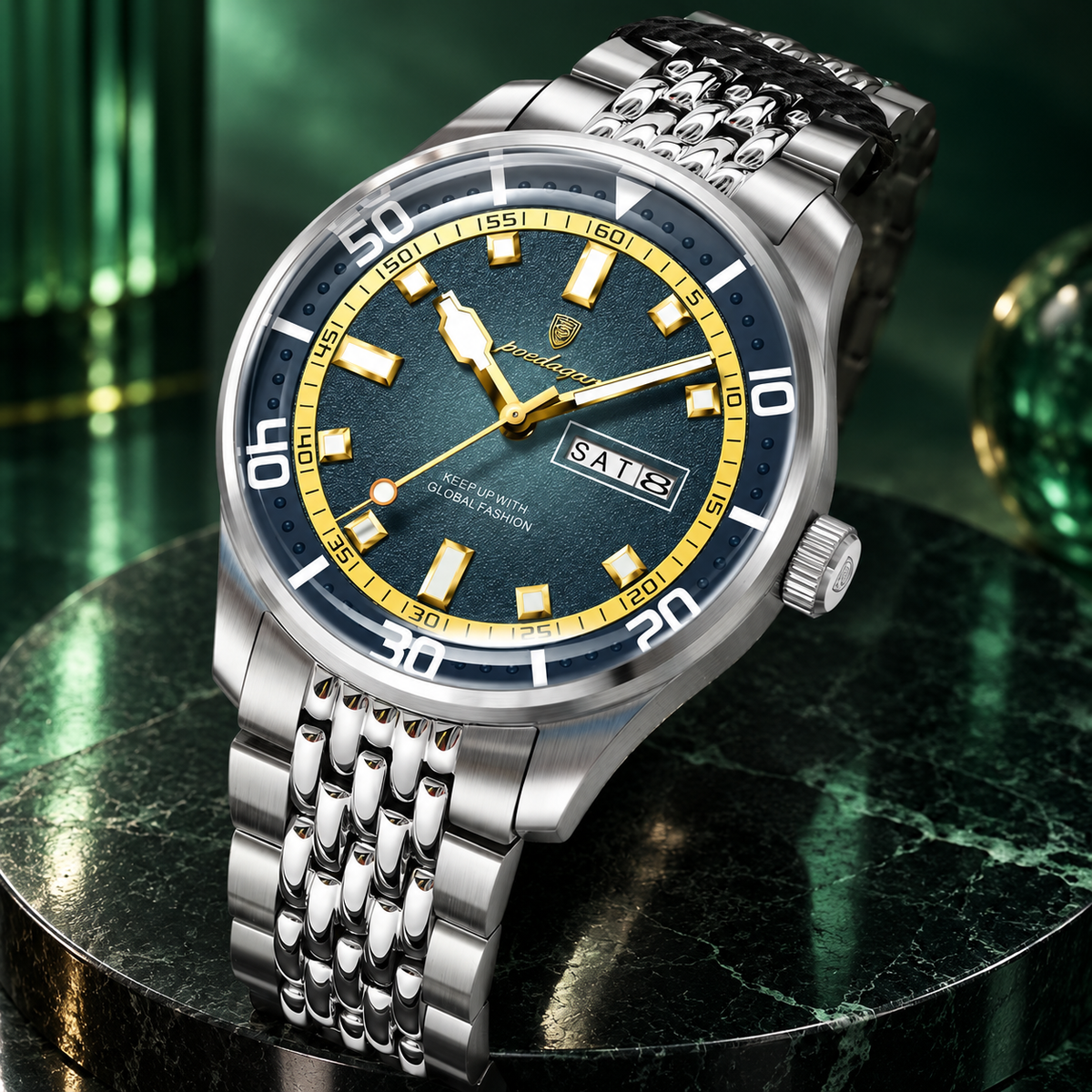 POEDAGAR 1801 Verde - Reloj de Acero Inoxidable