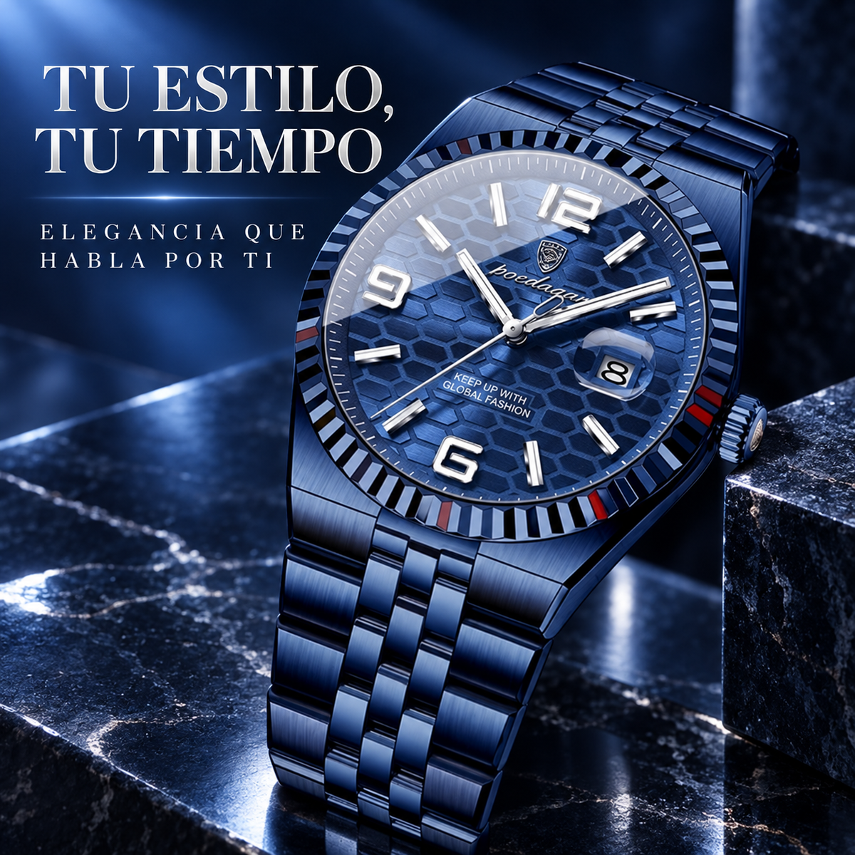 POEDAGAR Reloj para Hombre – Azul Metálico, Diseño Elegante