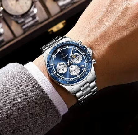 POEDAGAR| Cronógrafo Azul | Reloj Elegante para Hombre