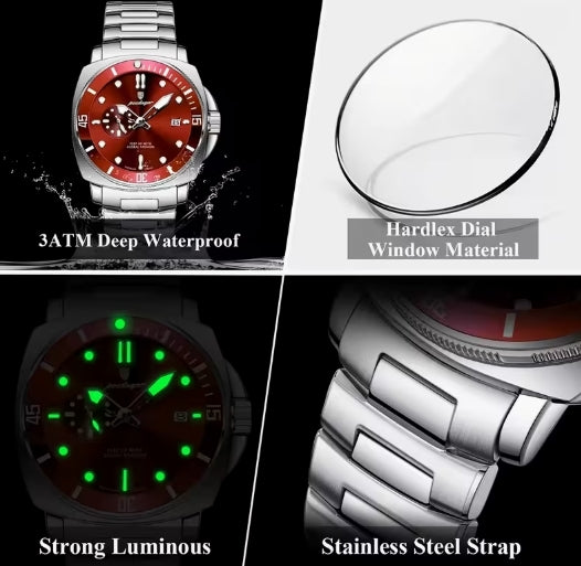 POEDAGAR Reloj para Hombre- Azul Plateado de acero Inoxidable