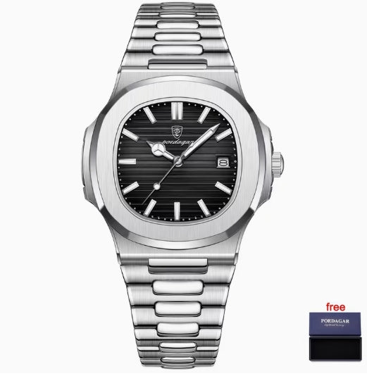 POEDAGR Reloj de hombre de Acero Inoxidable y con Calendario