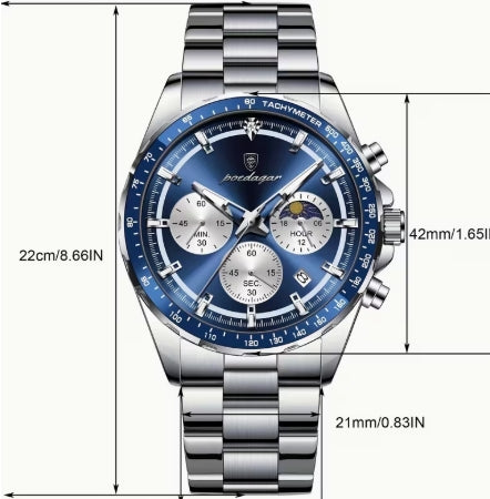 POEDAGAR| Cronógrafo Azul | Reloj Elegante para Hombre