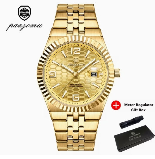 PAAZOMU Reloj para Hombre –  con Esfera Dorada, Diseño Elegante