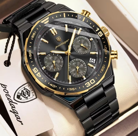 POEDAGAR Cronógrafo Negro | reloj premium para Hombre 697
