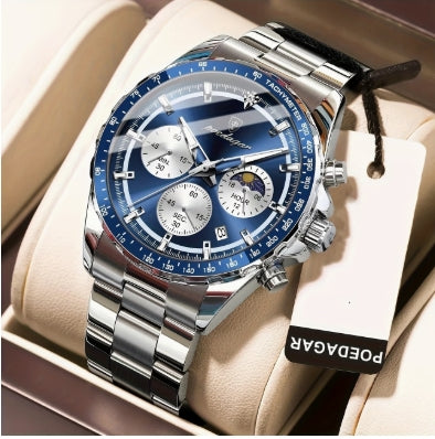POEDAGAR| Cronógrafo Azul | Reloj Elegante para Hombre
