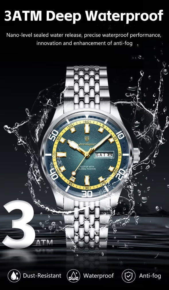 POEDAGAR 1801 Verde - Reloj de Acero Inoxidable