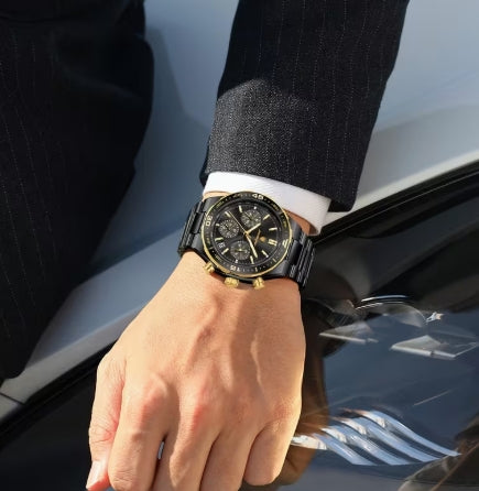 POEDAGAR Cronógrafo Negro | reloj premium para Hombre 697