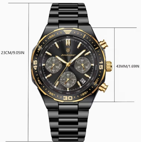 POEDAGAR Cronógrafo Negro | reloj premium para Hombre 697