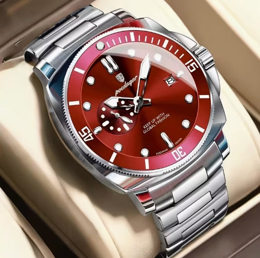 POEDAGAR Reloj para Hombre- Azul Plateado de acero Inoxidable