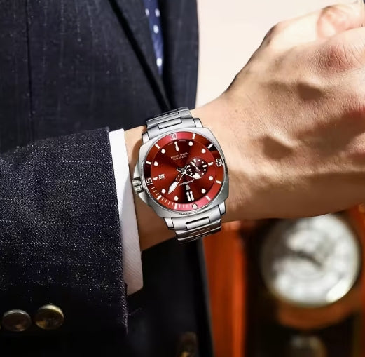 POEDAGAR Reloj para Hombre- Azul Plateado de acero Inoxidable