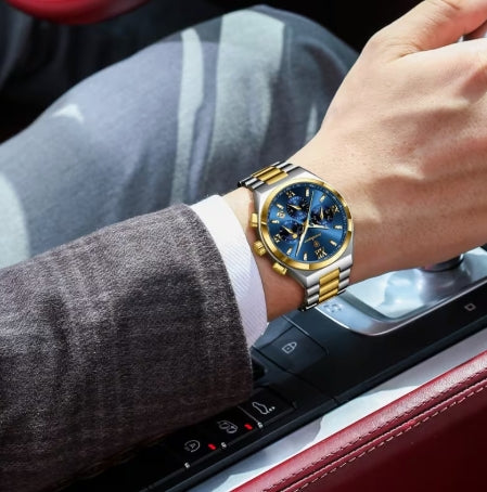 POEDAGAR Reloj para Hombre – Esfera Azul Turquesa y Acabado Plateado