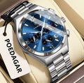 POEDAGAR Reloj para Hombre – Esfera Azul Turquesa y Acabado Plateado