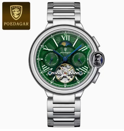 POEDAGAR Automático Verde | Reloj Elegante para Hombre