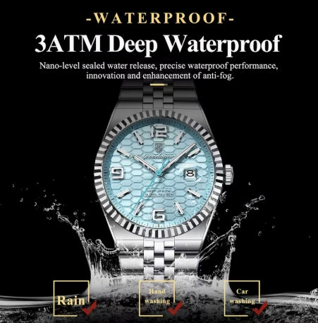 POEDAGAR Reloj para Hombre – Azul Metálico, Diseño Elegante