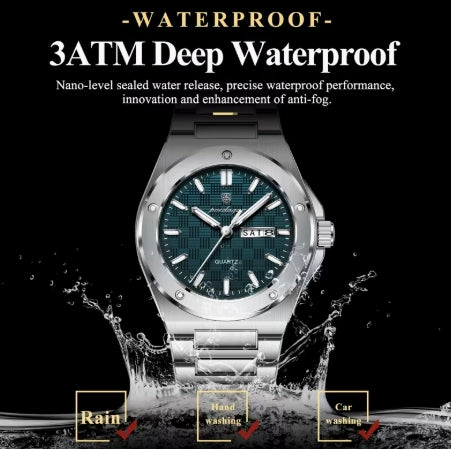 POEGADAR Reloj para Hombre – Menta Verde  y Plateado, Resistente al Agua