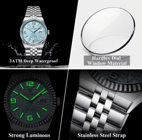 POEDAGAR Reloj para Hombre – Azul Metálico, Diseño Elegante