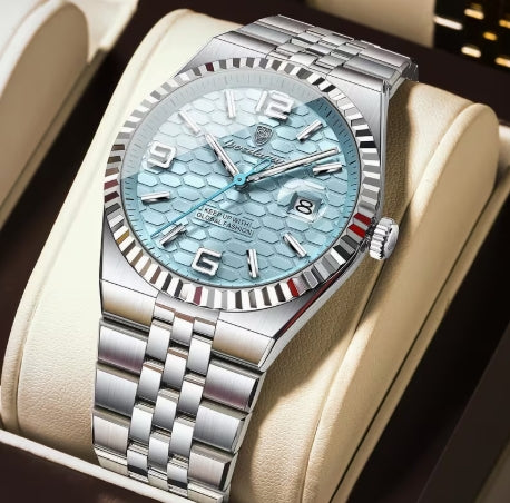 POEDAGAR Reloj para Hombre – Azul Metálico, Diseño Elegante
