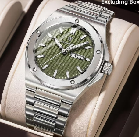 POEGADAR Reloj para Hombre – Menta Verde  y Plateado, Resistente al Agua