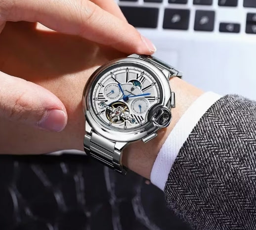 POEDAGAR Automático Verde | Reloj Elegante para Hombre