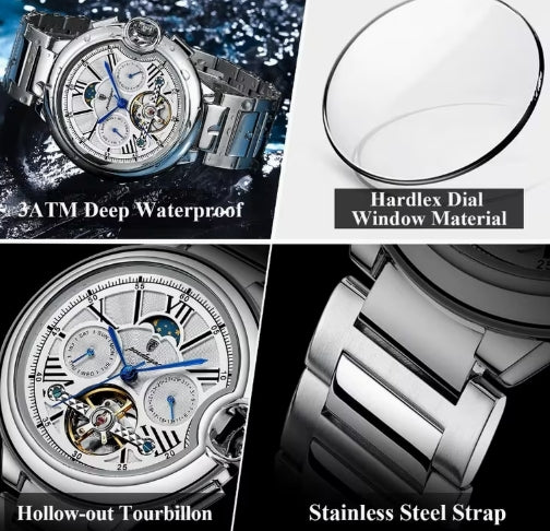POEDAGAR Automático Verde | Reloj Elegante para Hombre