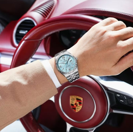 POEDAGAR Reloj para Hombre – Azul Metálico, Diseño Elegante
