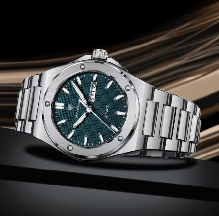 POEGADAR Reloj para Hombre – Menta Verde  y Plateado, Resistente al Agua