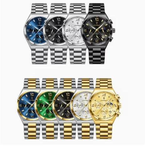 POEDAGAR Reloj para Hombre – Esfera Azul Turquesa y Acabado Plateado