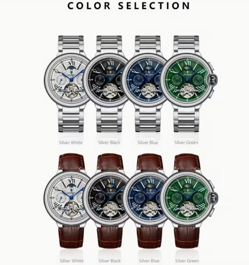 POEDAGAR Automático Verde | Reloj Elegante para Hombre